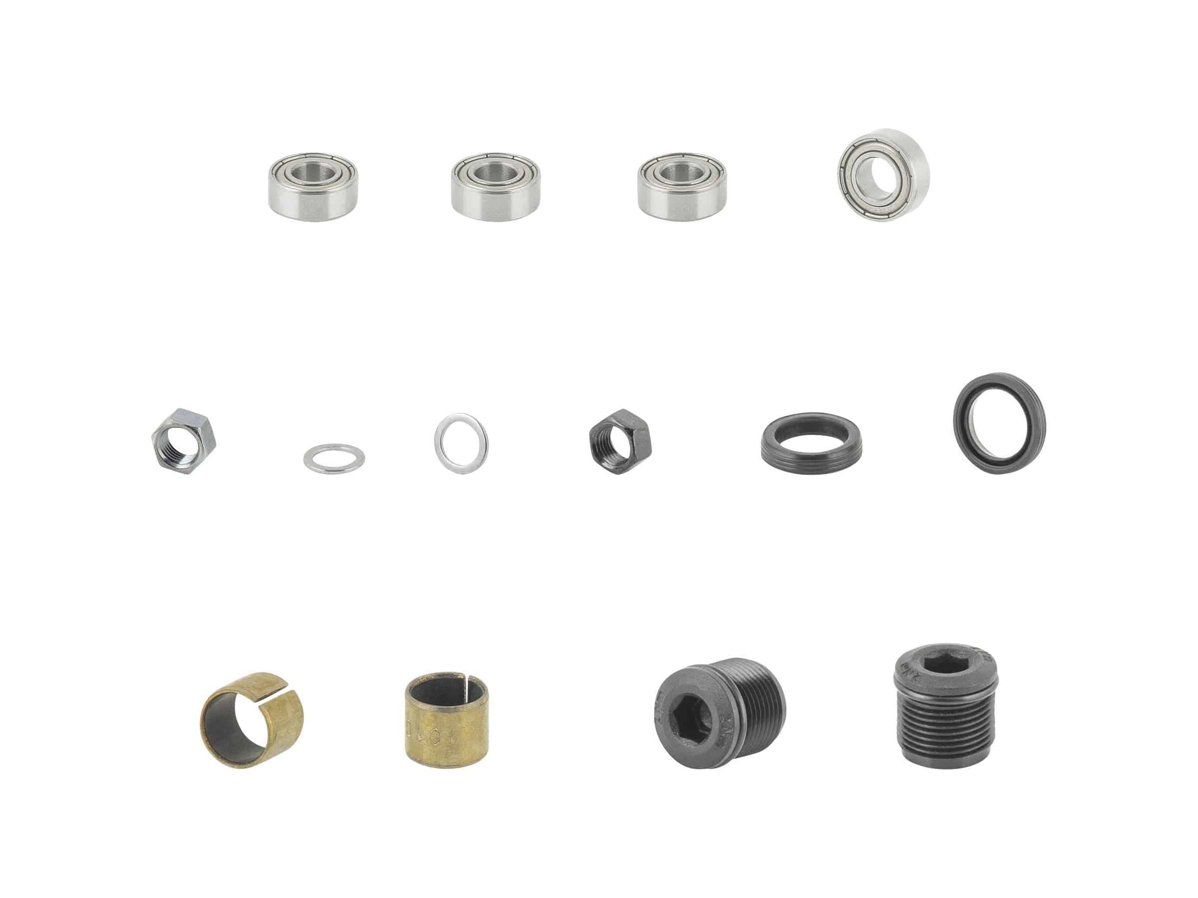 Trek SPD pedal rebuild kit in grey, genuine replacement parts for Trek bicycle pedals, shown with components laid out.