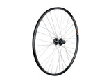 Bontrager 700C rear mountain bike wheel with 6-bolt disc brake, black 32H rim, and durable component design.