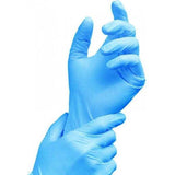 Rema Tip Top blue nitrile disposable gloves for workshop use, powder-free, 100-pack, designed for protection and dexterity.