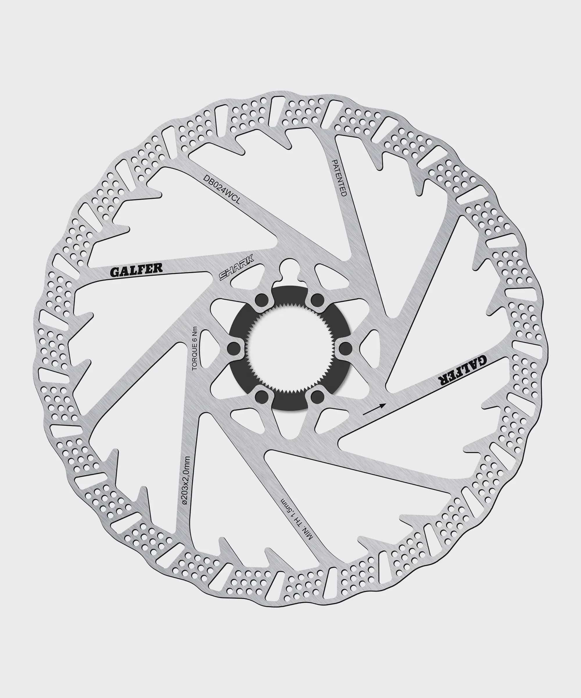 Galfer Shark 6-Bolt Disc Rotor for MTB bike, high-performance mountain bike brake component with vented design and durable metal construction.
