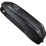 Shimano STEPS BT-EN605 504Wh black external e-bike battery attached to down tube, designed for Shimano STEPS e-bike systems.