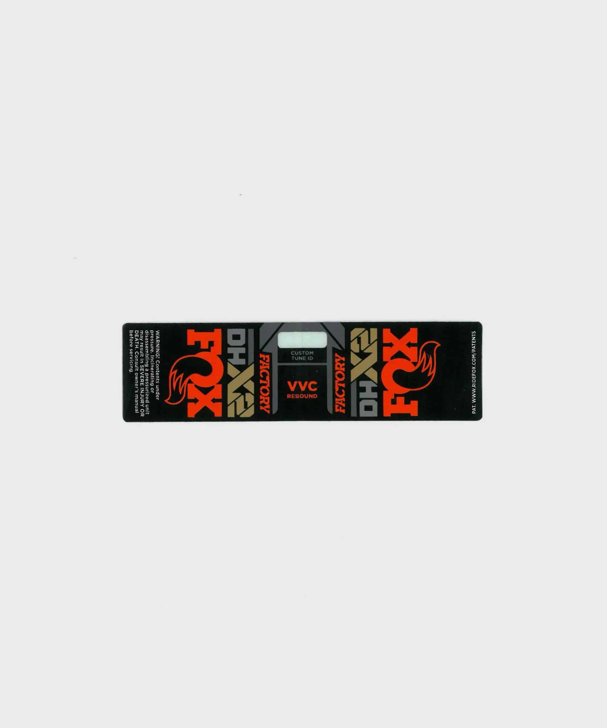 Fox DHX2 Factory 2021 rear shock decal, durable replacement sticker, showing the sleek Fox branding and design details.