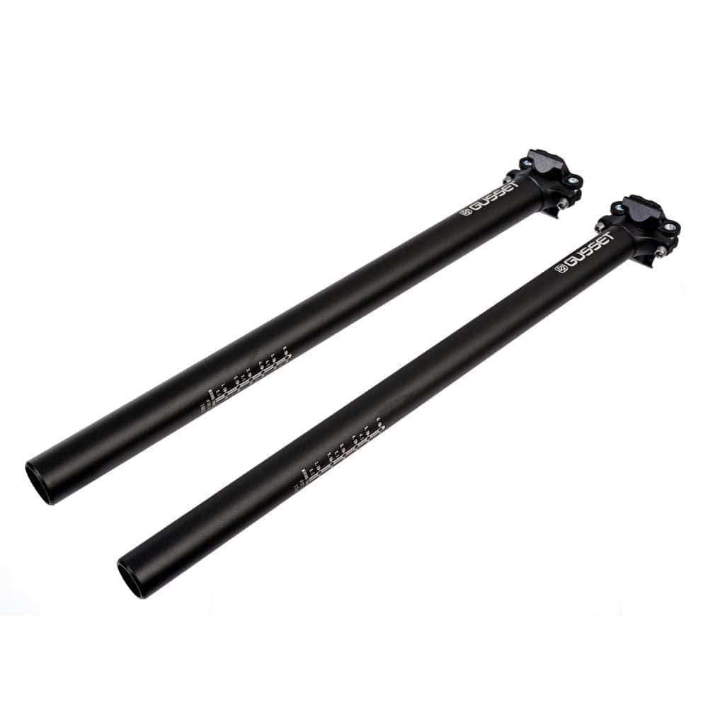 Gusset Components Lofty XXL seatpost with micro-adjust 2-bolt clamp, 450mm length, available in 27.2mm and 30.9mm diameters.