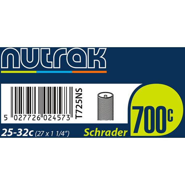 Nutrak 700 x 25-32C Schrader valve road bike inner tube, durable bicycle tube for 27-inch tires, suitable for road cycling.