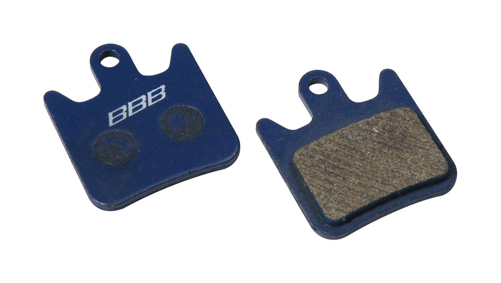 BBB BBS-58 DiscStop organic brake pads for Hope Tech V2 Mini X2 TF mountain bike, showing the black organic brake pad with metal backing