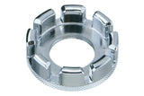 Topeak Multispoke wrench for 13-15 gauge bike spokes, silver workshop tool for precise wheel spoke adjustments.
