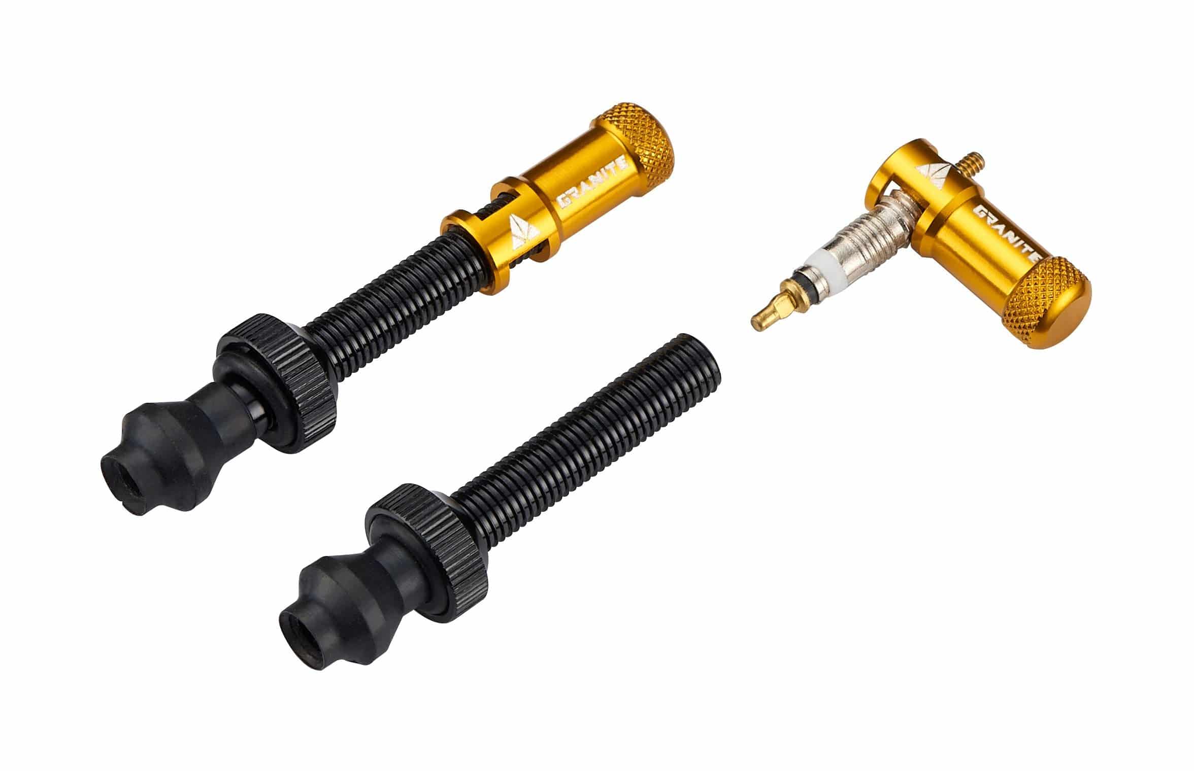 Granite JUICY NIPPLE valve cap with removal tool and optional valve stem set, durable vehicle tire component.
