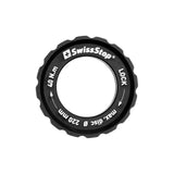 SwissStop Center Lock lockring for 160mm to 220mm rotors on black centerlock hubs, bicycle disc brake component.