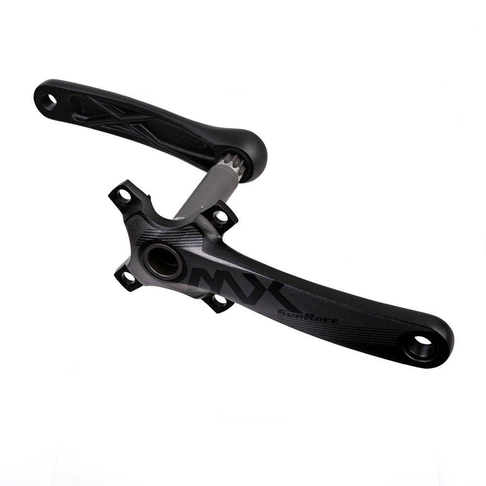 SunRace FCMX00 single crankset with bottom bracket for MTB, 175mm length, featuring a single chainring and durable components.