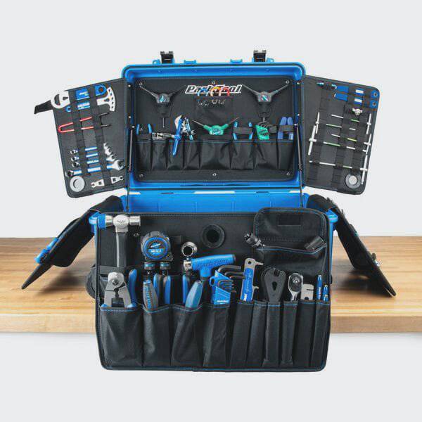 Park Tool BRK-1 Big Rolling Kit with BX-3 Toolbox for professional bike repair, featuring organized workshop tools and rolling storage.