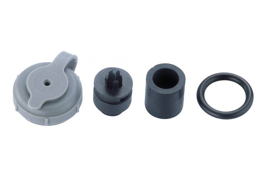 Topeak Pocket Rocket Speed Rebuild Kit for pump maintenance, featuring small accessories and replacement parts for efficient repair.