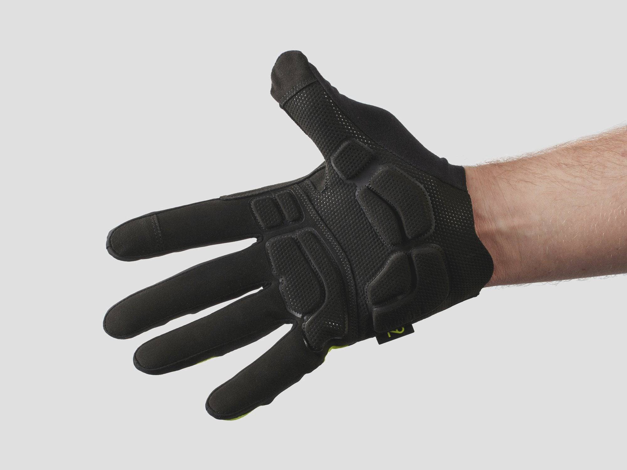 Unisex Trek Circuit cycling gloves with full fingers and twin gel padding for comfort, shown in black with textured grip.