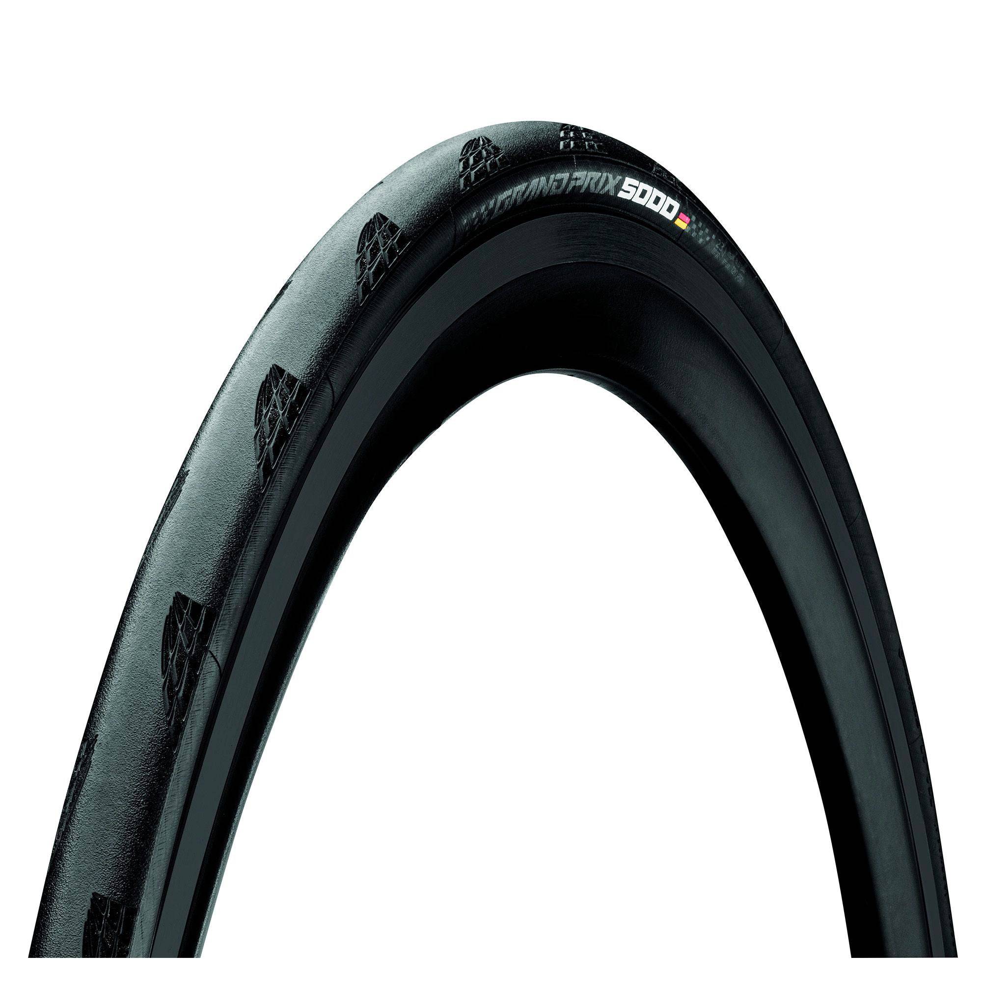 Continental Grand Prix 5000 BlackChili folding road bike tire with sleek black design and high-performance tread for road cycling.