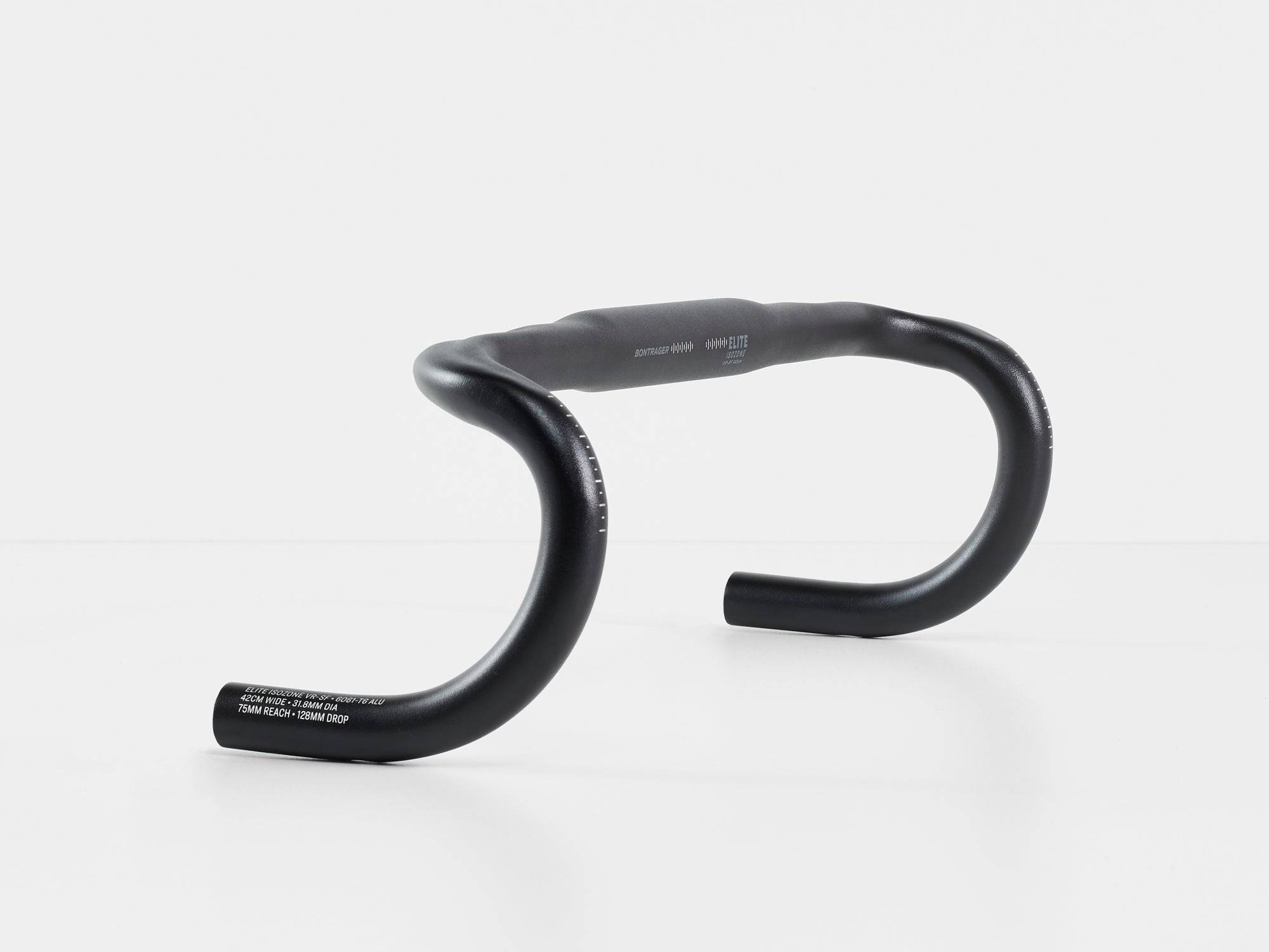 Bontrager Elite Isozone VR-SF road handlebar with vibration-damping pads and ergonomic grip details for cycling comfort.