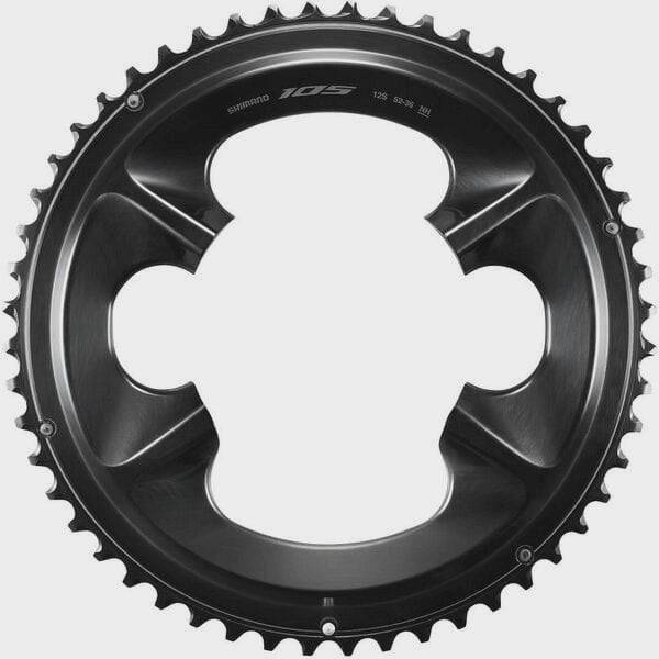 Shimano 105 FC-R7100 12-speed 52-tooth outer chainring for 52/36T crankset, bike component with silver finish.