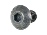 Trek M5x0.8 black button head cap bolts for water bottle cage, 8mm length, close-up of metal fasteners.