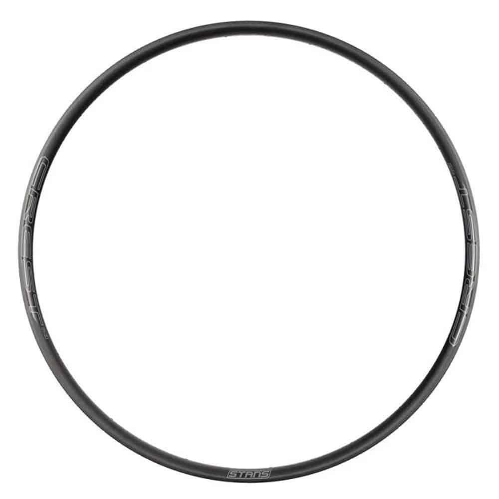 Black Stan's NoTubes Crest MK4 29-inch 32H rim for gravel and MTB, tubeless compatible, showcasing the durable component design.
