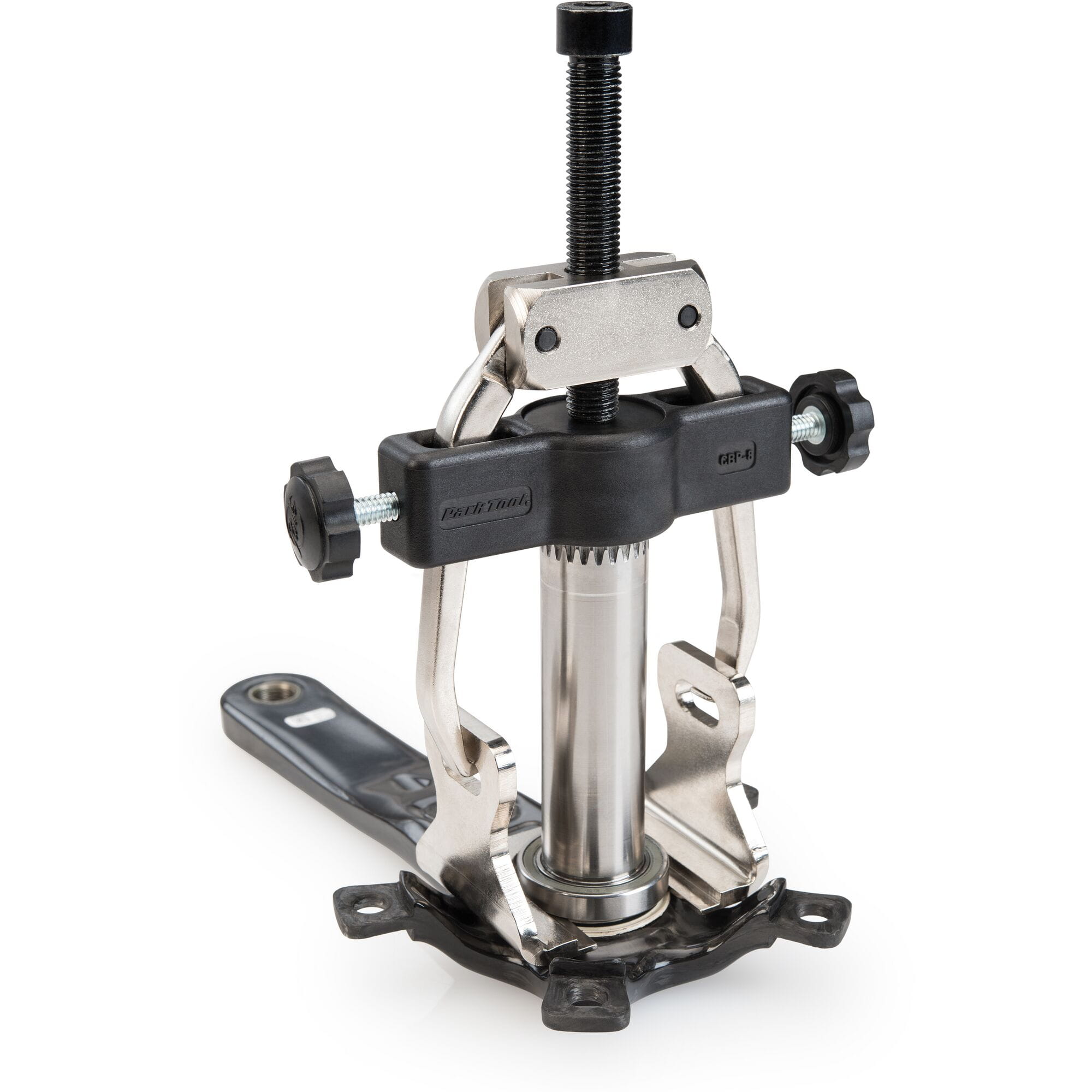 Park Tool CBP-6 Campagnolo Ultra-Torque crank and bearing tool set for bike workshop use, featuring multiple tools and components.
