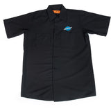 Park Tool MS-3 mechanics shirt in wrinkle-resistant workwear fabric with chest pockets, designed for durability and comfort.