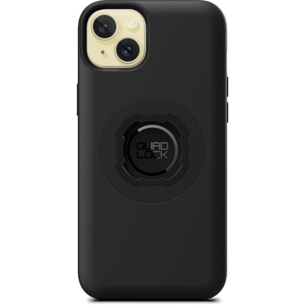 Quad Lock Phone MAG Case with dual-stage lock for secure magnetic mounting, shown on an iPhone. Durable accessories by Quad Lock.