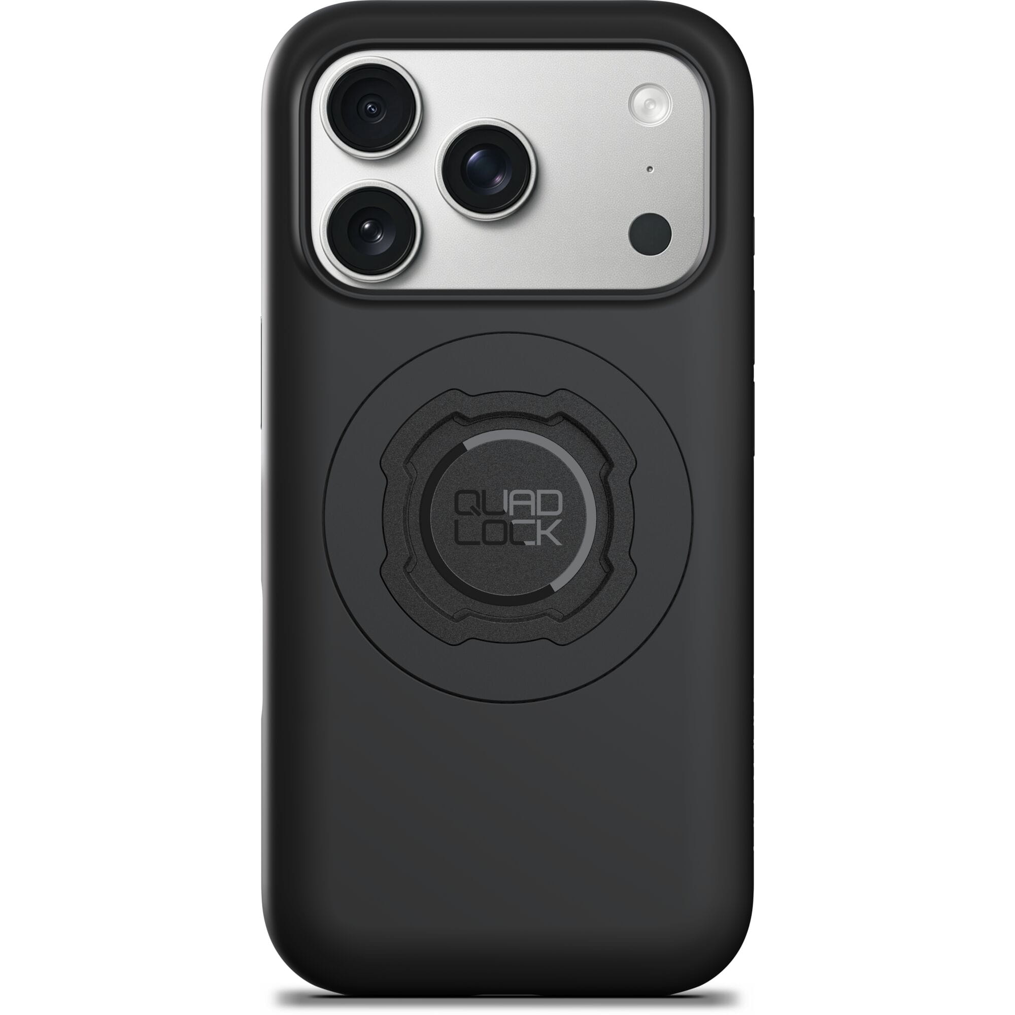 Quad Lock Phone MAG Case with dual-stage lock for secure magnetic mounting, shown with phone attached and case design details.
