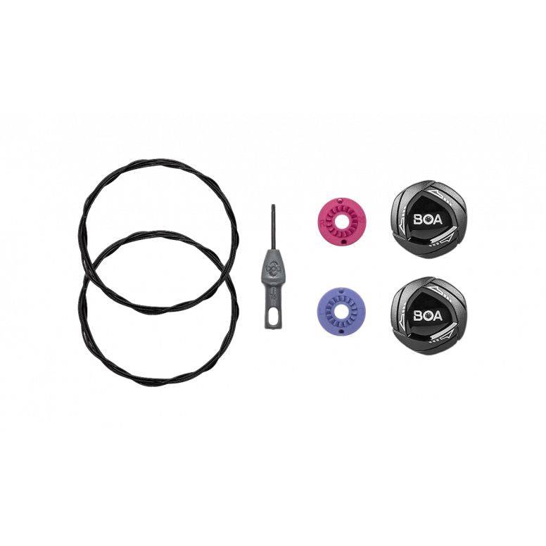 Fizik BOA IP1 replacement dial kit for cycling shoes, includes compatible models, showing close-up of dial and cable system.