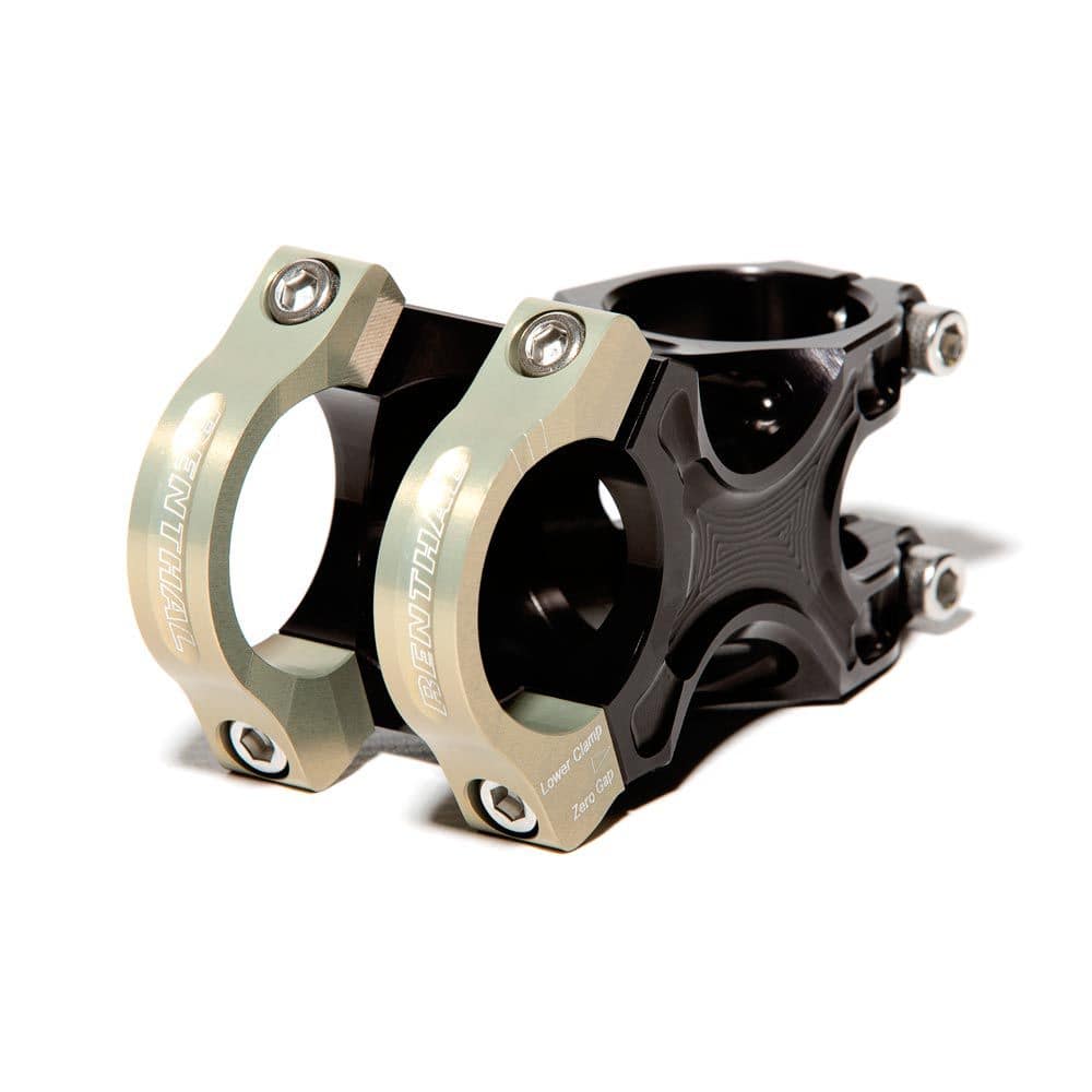Renthal Apex mountain bike stem with adjustable 6° rise/drop and 240° clamp design, mounted on a bike handlebar.