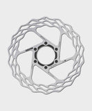 Galfer Wave Road disc rotor with 6-bolt mount for road, gravel, and cyclocross bikes, showcasing the rotor's wave design and mounting holes.