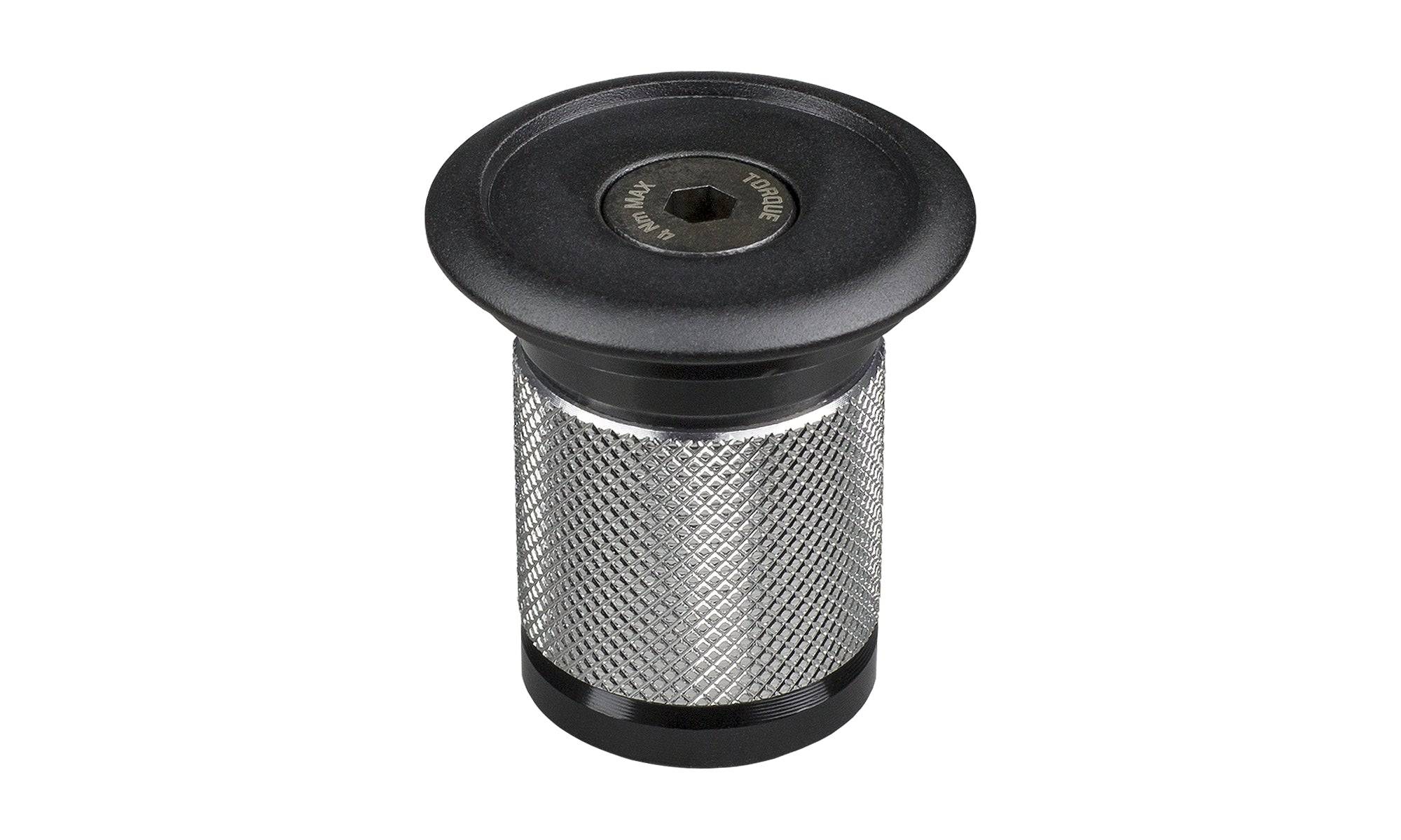 Trek Bontrager black headset expander plug and top cap for 1-1/8 inch carbon fiber steer tubes, bike component image