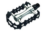 System EX M700 silver and black bike pedals with CNC CroMo spindles and reflectors, designed for durable cycling performance.