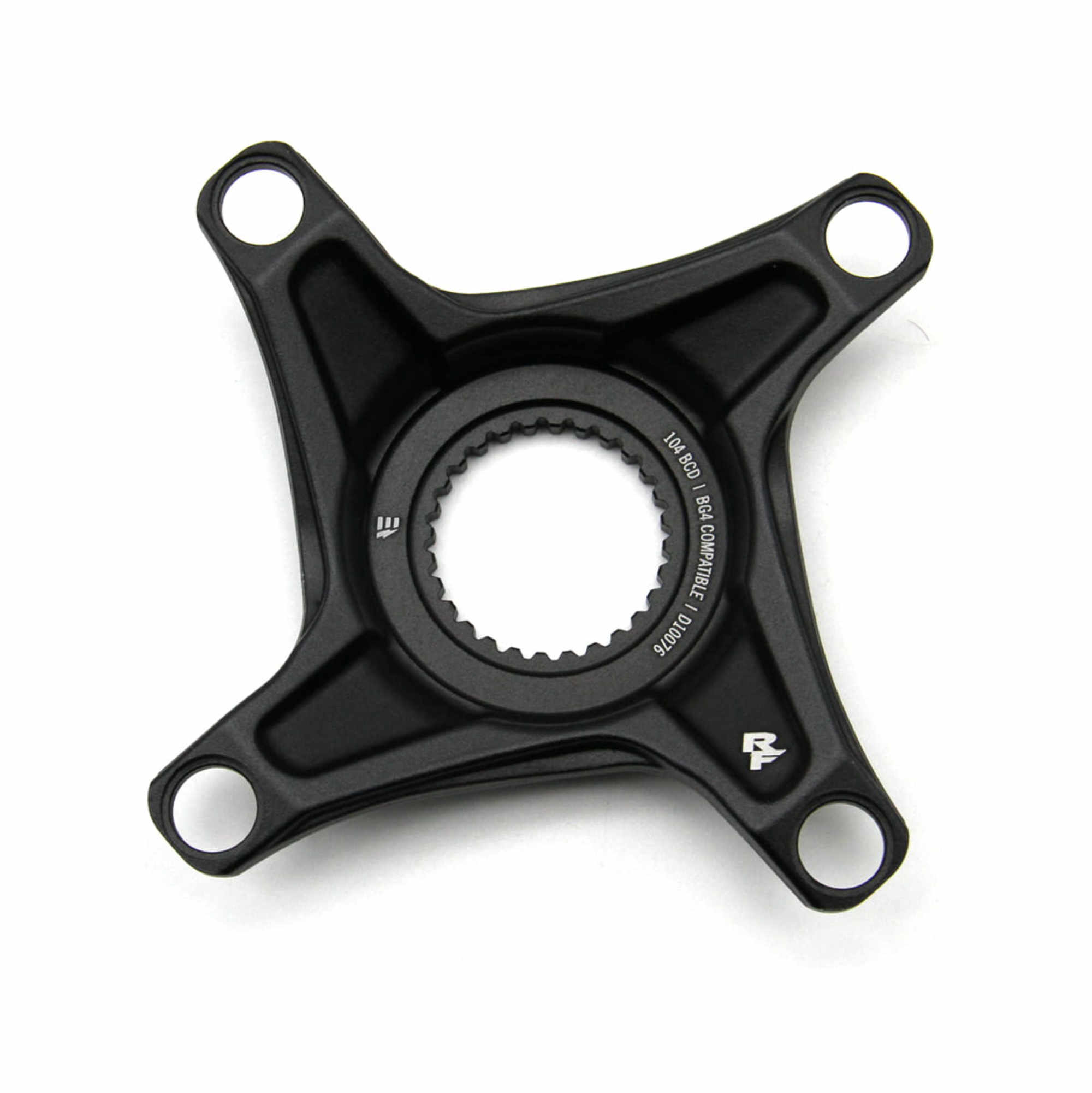 Race Face Bosch Gen4 4-Bolt Spider for 104BCD chainrings, eMTB components, showing the black metal spider with bolt holes.