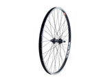 Bontrager AT550/FM21 26-inch rim brake wheel with 36 spokes, compatible with Shimano SRAM 8-10 speed mountain bike components.