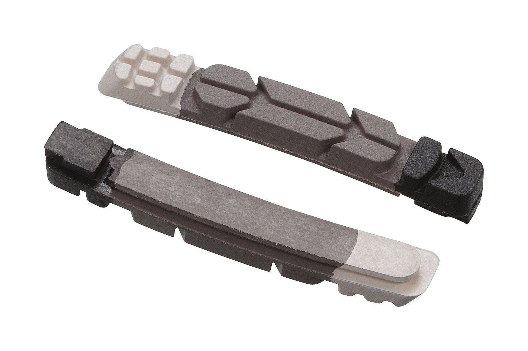 BBB BBS-15T TriStop V-brake replacement pads, set of two pairs, designed for bicycle components, with tri-colour braking surface.