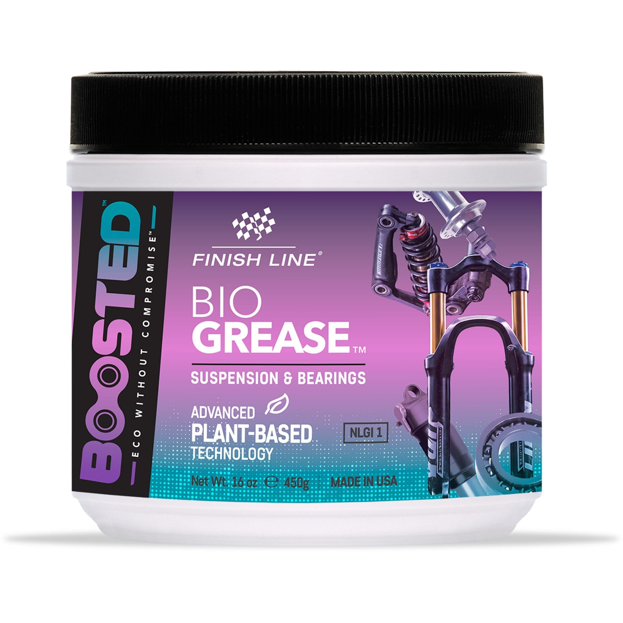 Finish Line BOOSTEDT BioGrease plant-based bike grease container, eco-friendly low friction lubricant for bike maintenance.