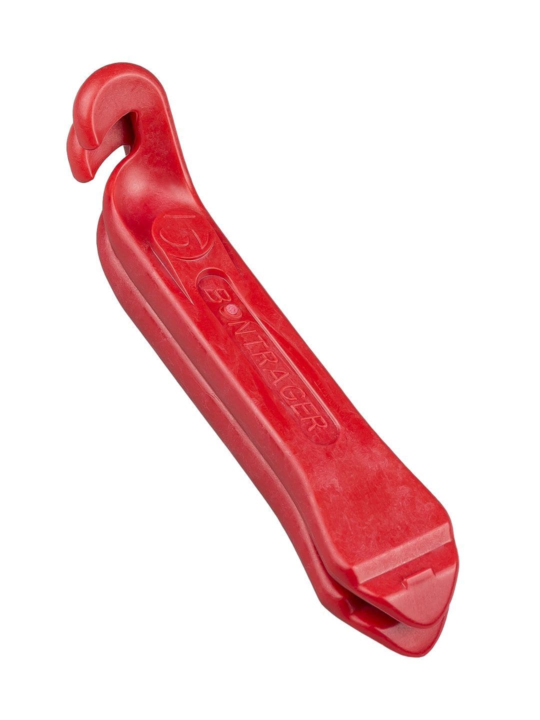 Bontrager Tire Lever Set in red with long handles, designed for tubeless tires, shown stacked for workshop use.
