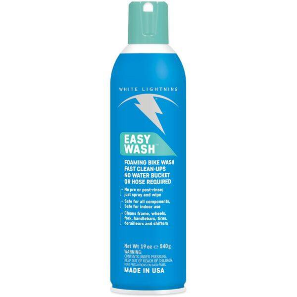 White Lightning Easy Wash foaming bike and outdoor gear cleaner in 540ml bottle, designed for workshop use.