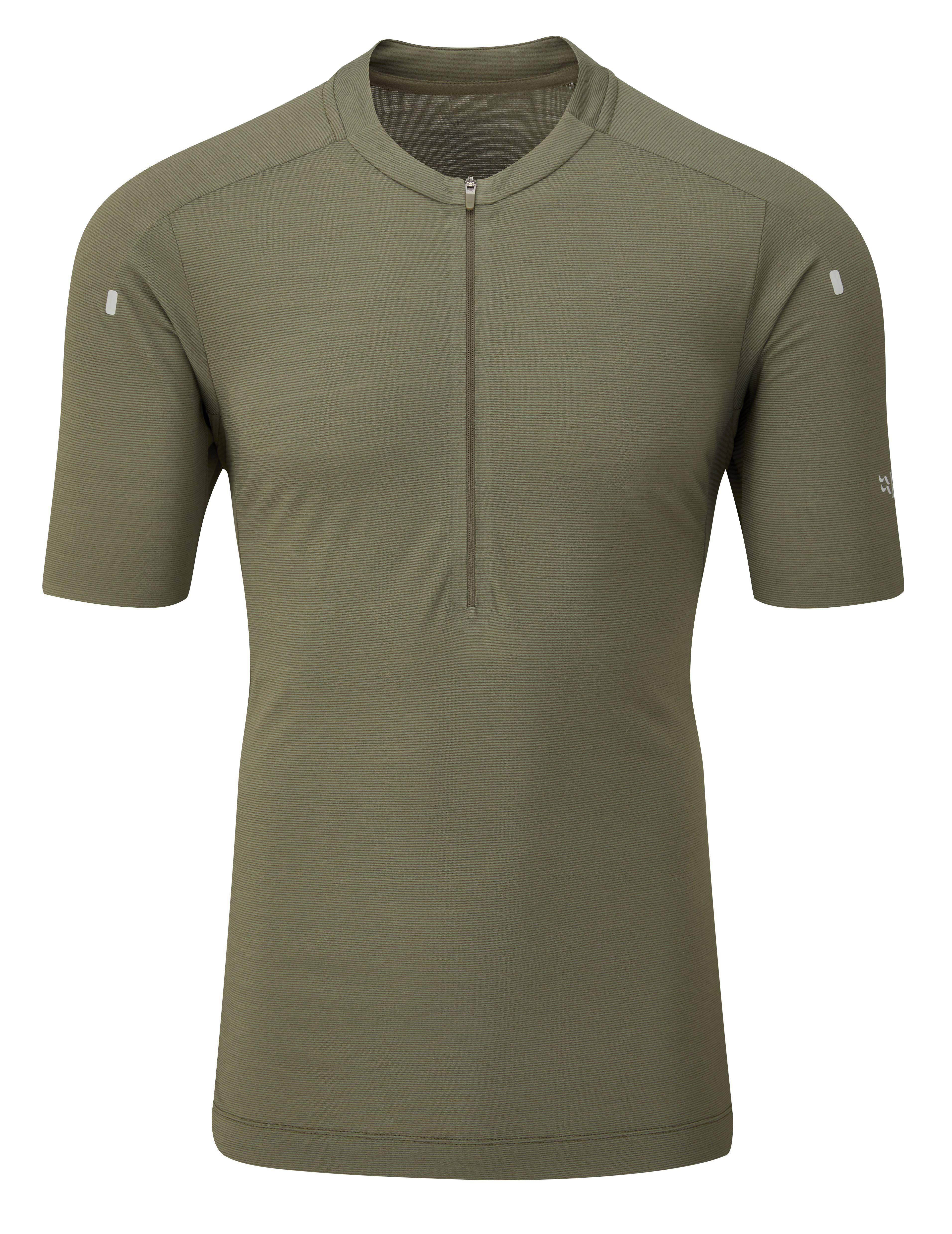 Rab Cindercrino unisex cycling jersey with ventilation panels and zipped pocket, shown with a lightweight, breathable design.