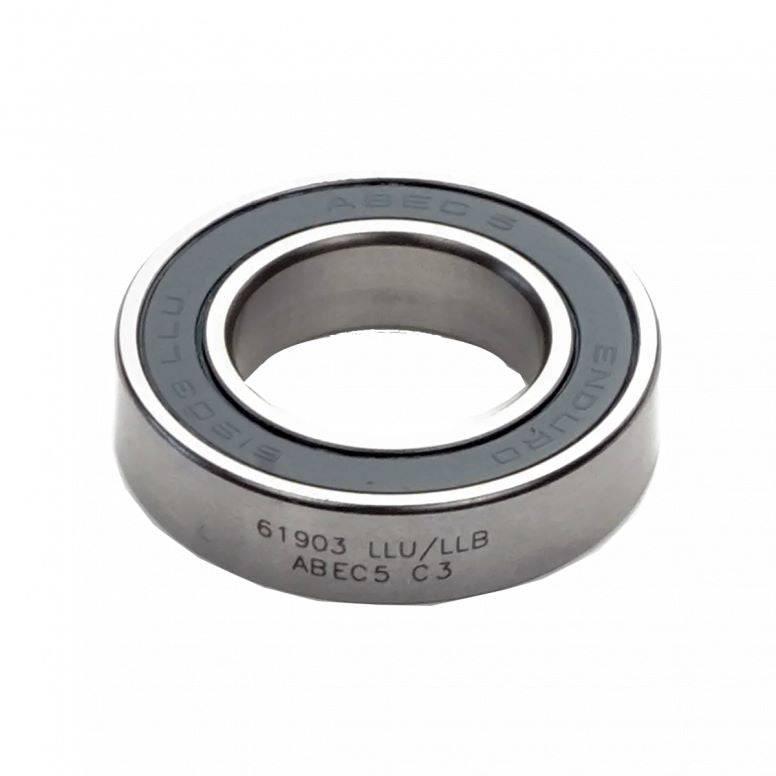Enduro Bearings 61903 LLU/LLB C3 ABEC 5 silver radial hub bearing showing close-up of the bearing's outer race and markings