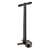Lezyne Classic Floor Drive bike pump with oversized gauge in black, showing the pump's sturdy construction and large pressure display.