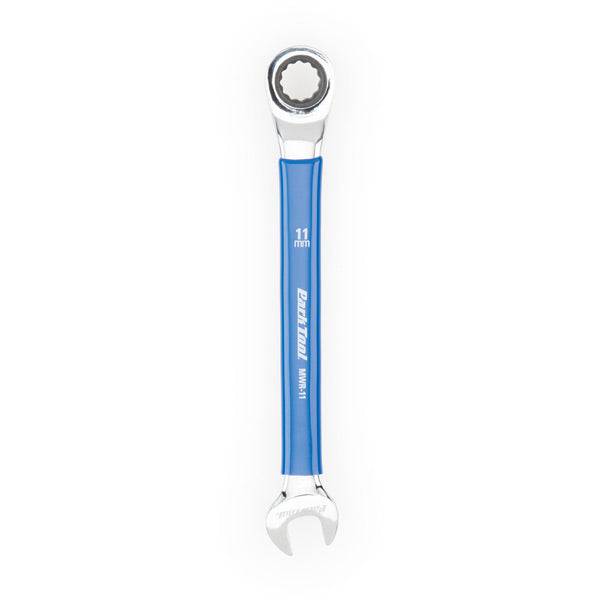 Park Tool MWR-11 11mm ratcheting metric wrench with two-way box end, ideal for workshop bike maintenance tasks.