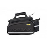 Topeak MTM TrunkBag DXP black bike rack bag with water bottle holder and weather-resistant, expandable design for cycling accessories.