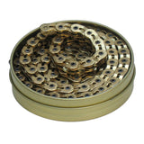 Gusset Components Bling Slink 1/2 x 3/32" single-speed chain with gold finish, close-up of shiny bike chain links.