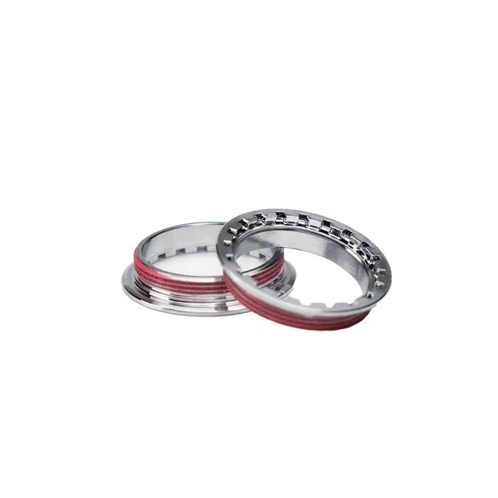 Fazua Ride 50 lockring with threadlocker for secure e-bike drivetrain assembly, metal component with branding markings