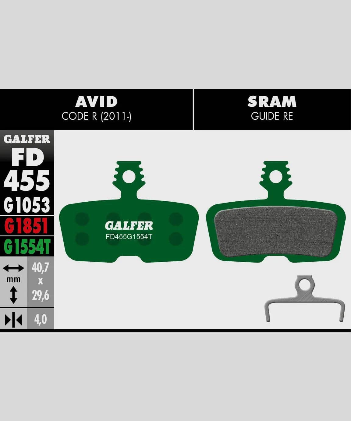 Galfer Pro bike disc brake pads for downhill and enduro racing, showing high-performance brake components for mountain biking.