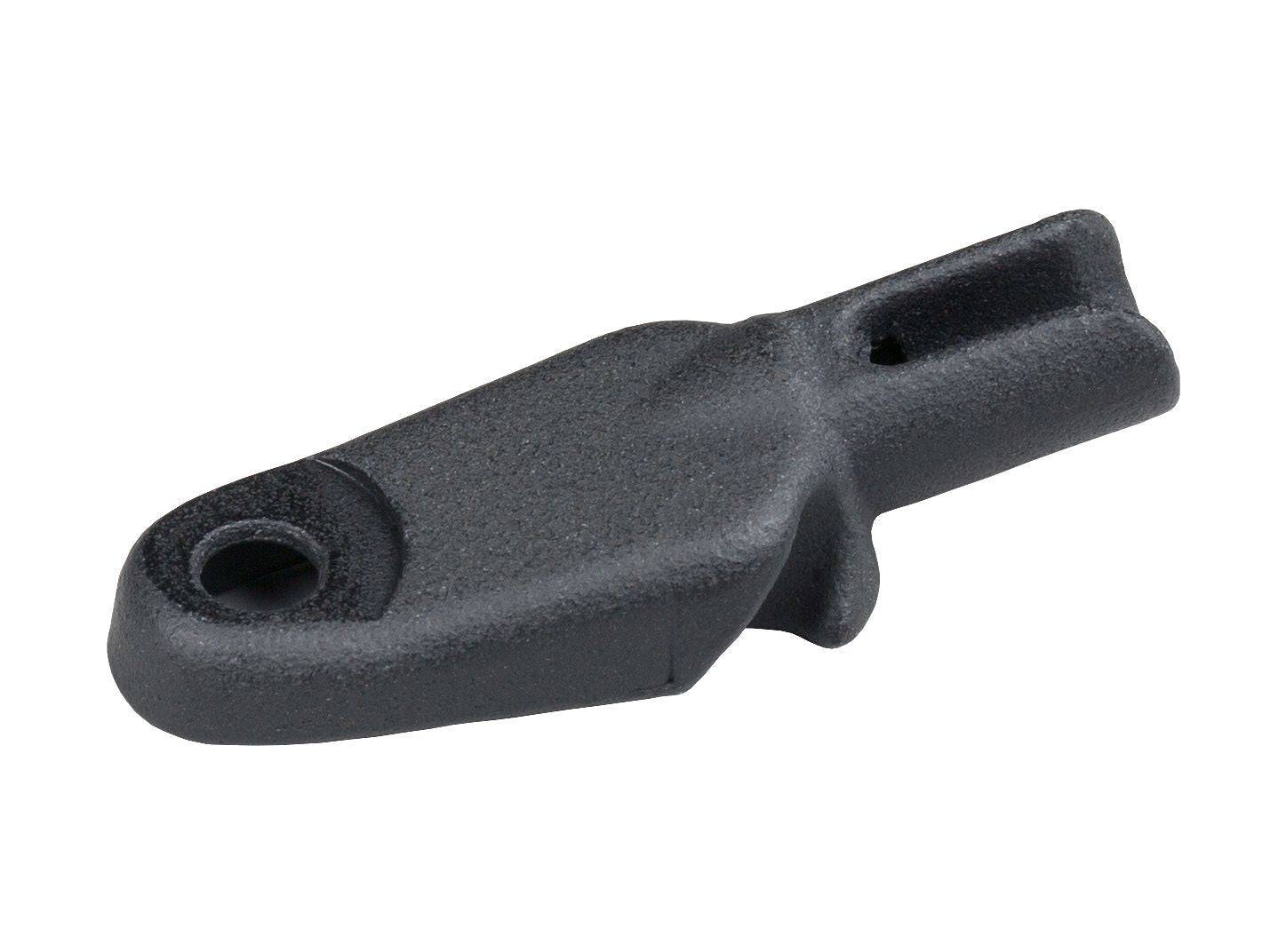 Trek road brake housing stop with Di2 wire cutout in black, designed for Shimano E-Tube routing on bike components