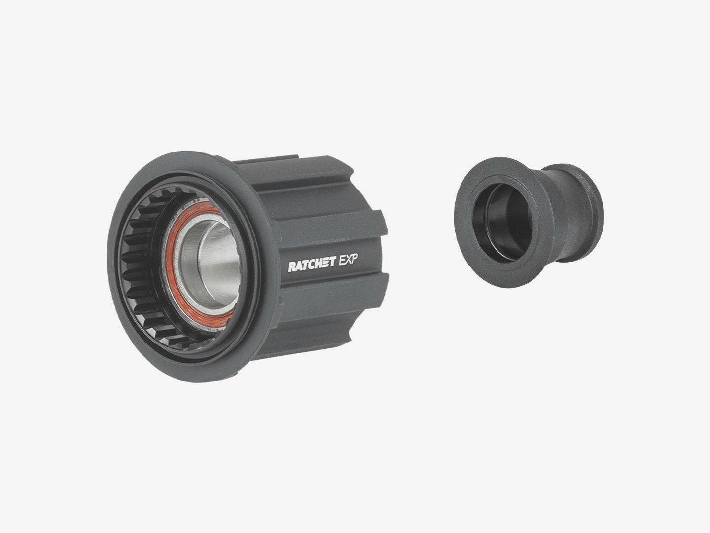 Bontrager Ratchet EXP Campagnolo N3W freehub in black attached to a 142mm OLD cassette-compatible bike hub.