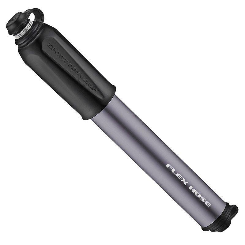 Lezyne Sport Drive HP-S grey high pressure bike pump with frame mount, portable cycling accessory for inflating tires