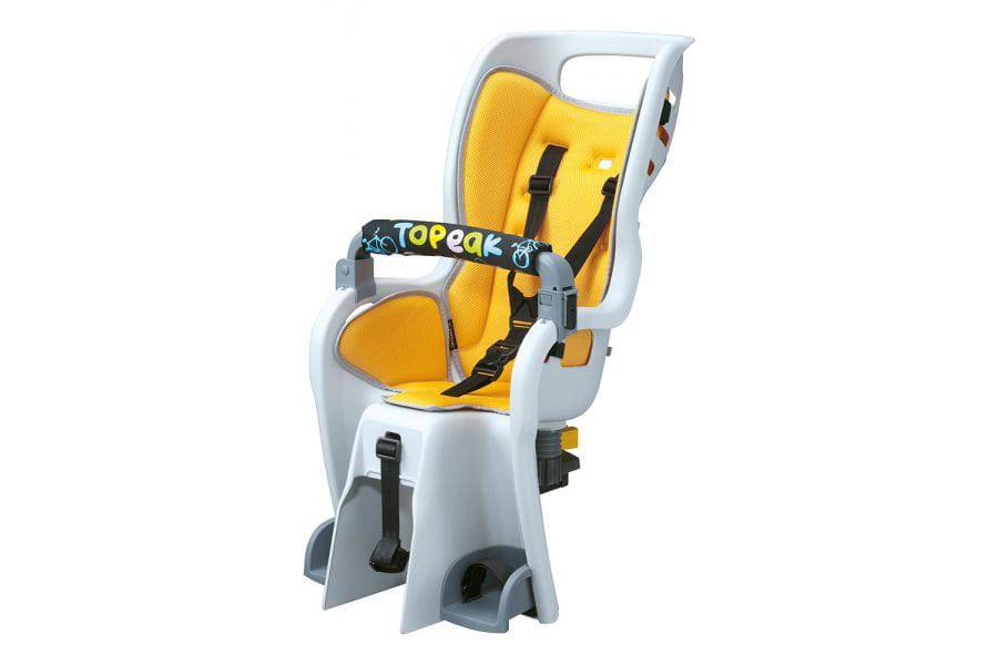 Grey Topeak BabySeat II replacement child bike seat accessory with padded seat and safety straps for added comfort and security.