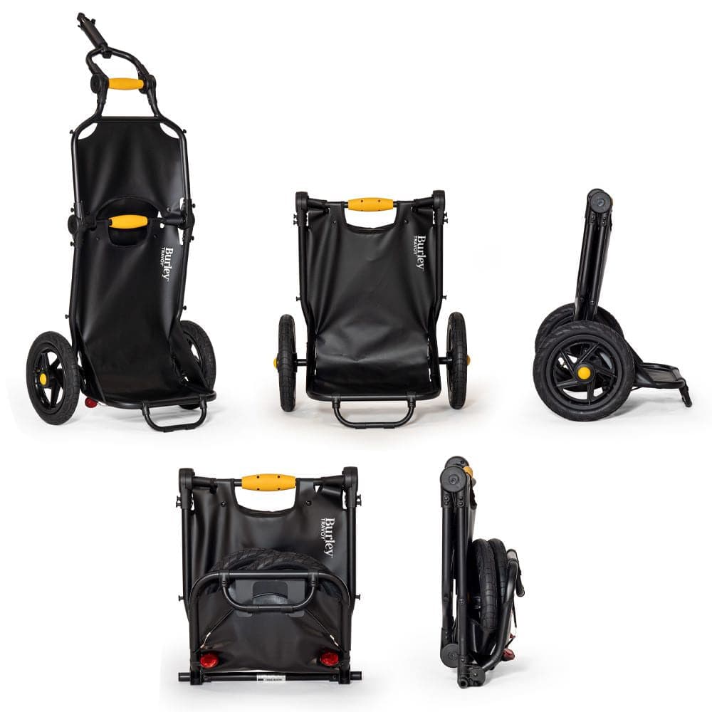 Burley Travoy Cargo Bike Trailer 2024, portable folding cargo trailer with sturdy design, shown in a compact folded position.