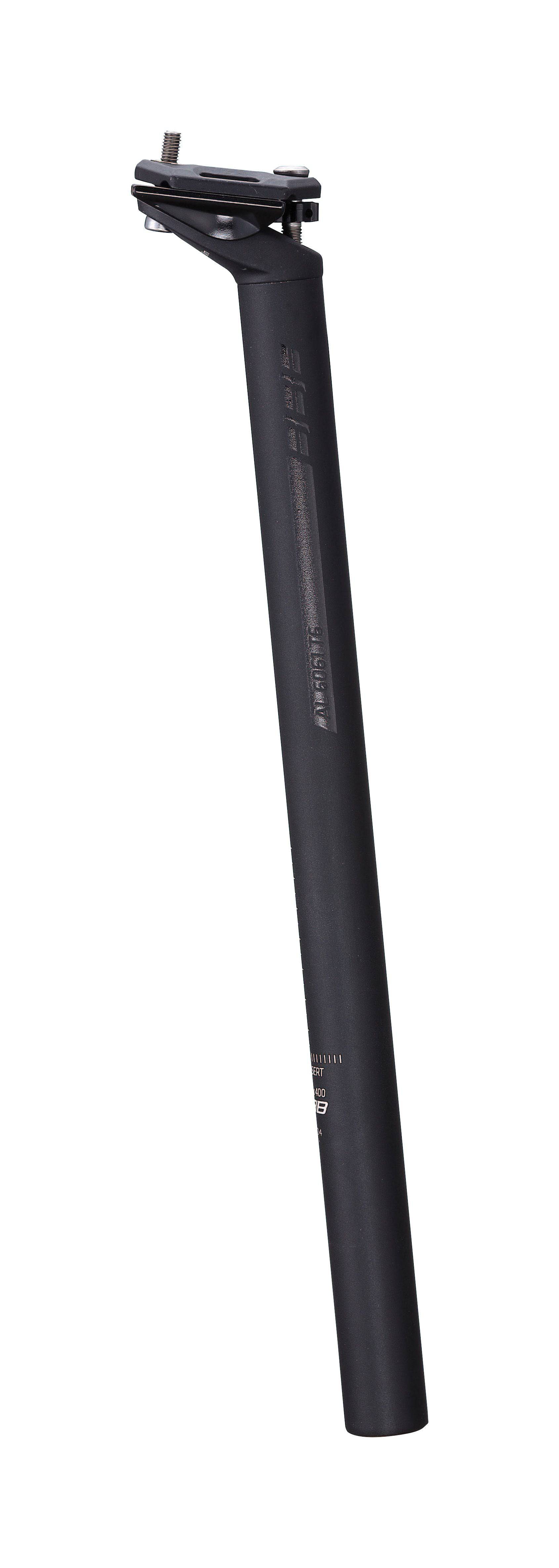 BBB Toppost BSP-15 bike seatpost with 15mm offset dual bolt clamp, shown in black, designed for secure saddle attachment.